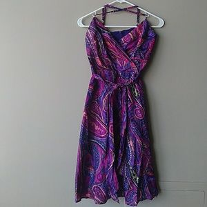 Purple silk dress with paisley print